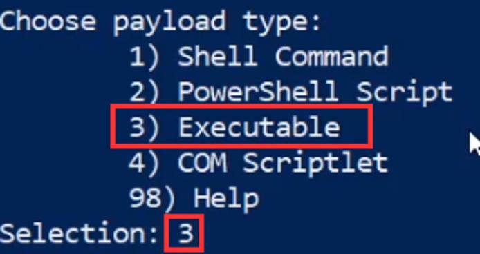 Luckystrike prompt - choose payload type