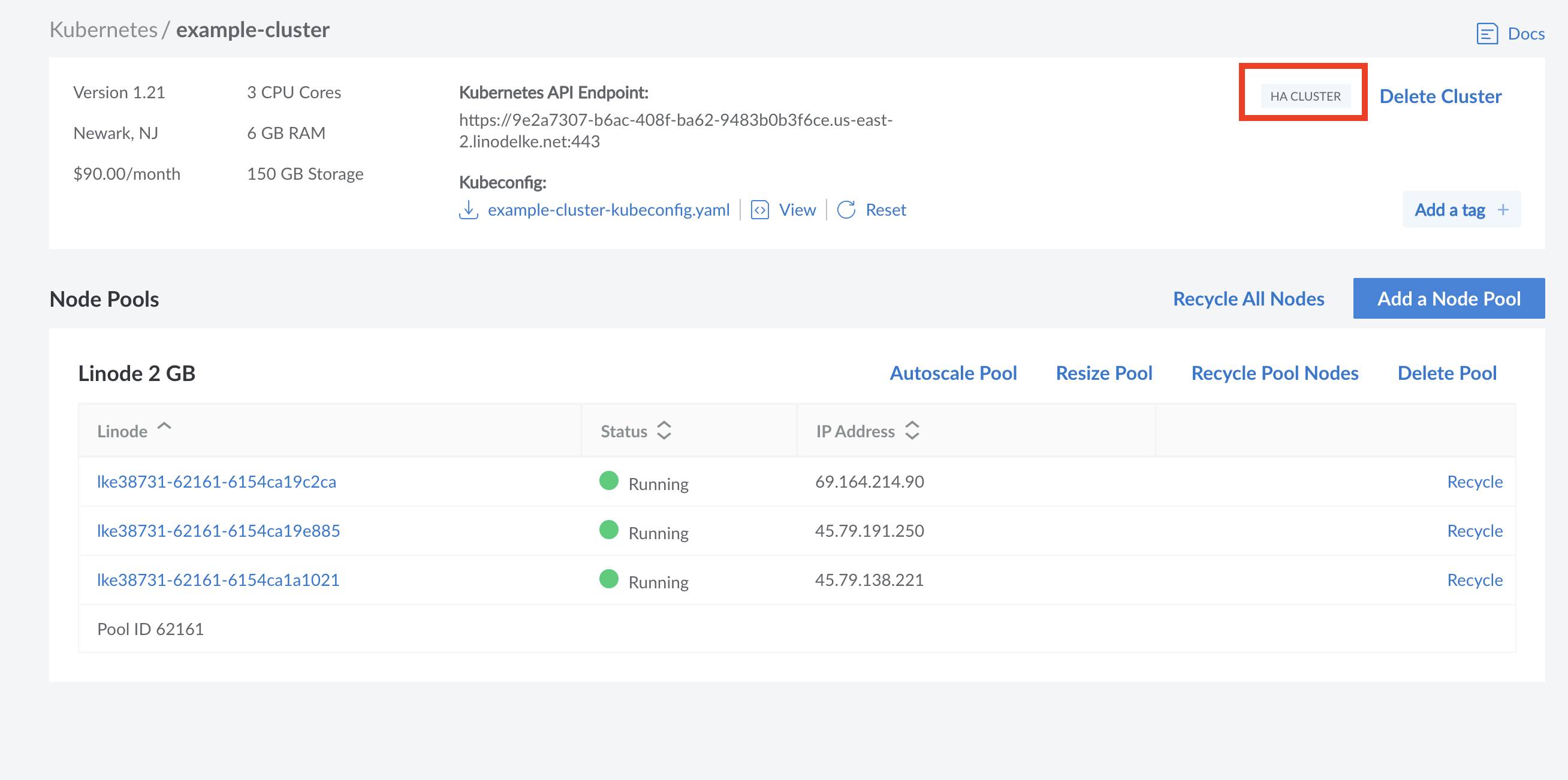 LKE HA cluster watermark. LKE HA cluster watermark