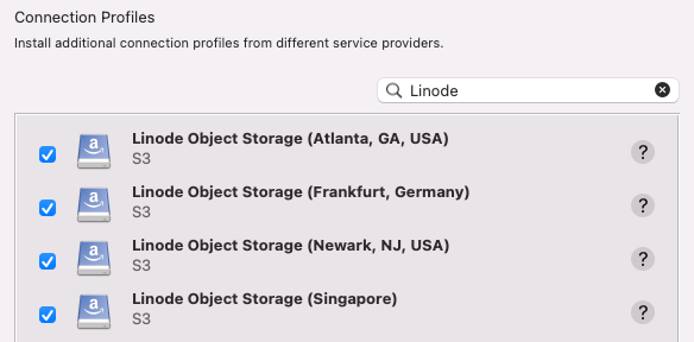 Screenshot of the Linode-specific Profiles Screenshot of the Linode-specific Profiles